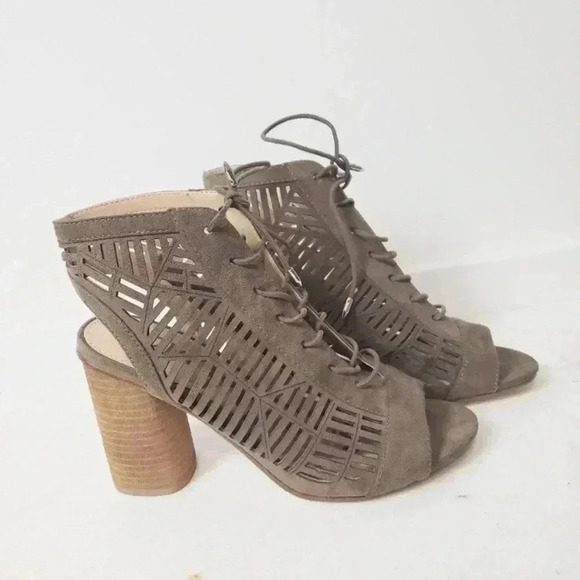 Sam Edelman Shoes - Sam Edelman Taupe Cutout Lace-Up Block Heel Sandals